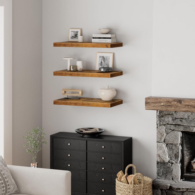 QEEIG 10" Deep Floating Shelves for Wall - 10 x 24 inch Book Shelf Bathroom Bedroom Kitchen Living Room Hanging Bookshelf Farmhouse Set of 3, Rustic Brown (025-60BN3) - Image 4